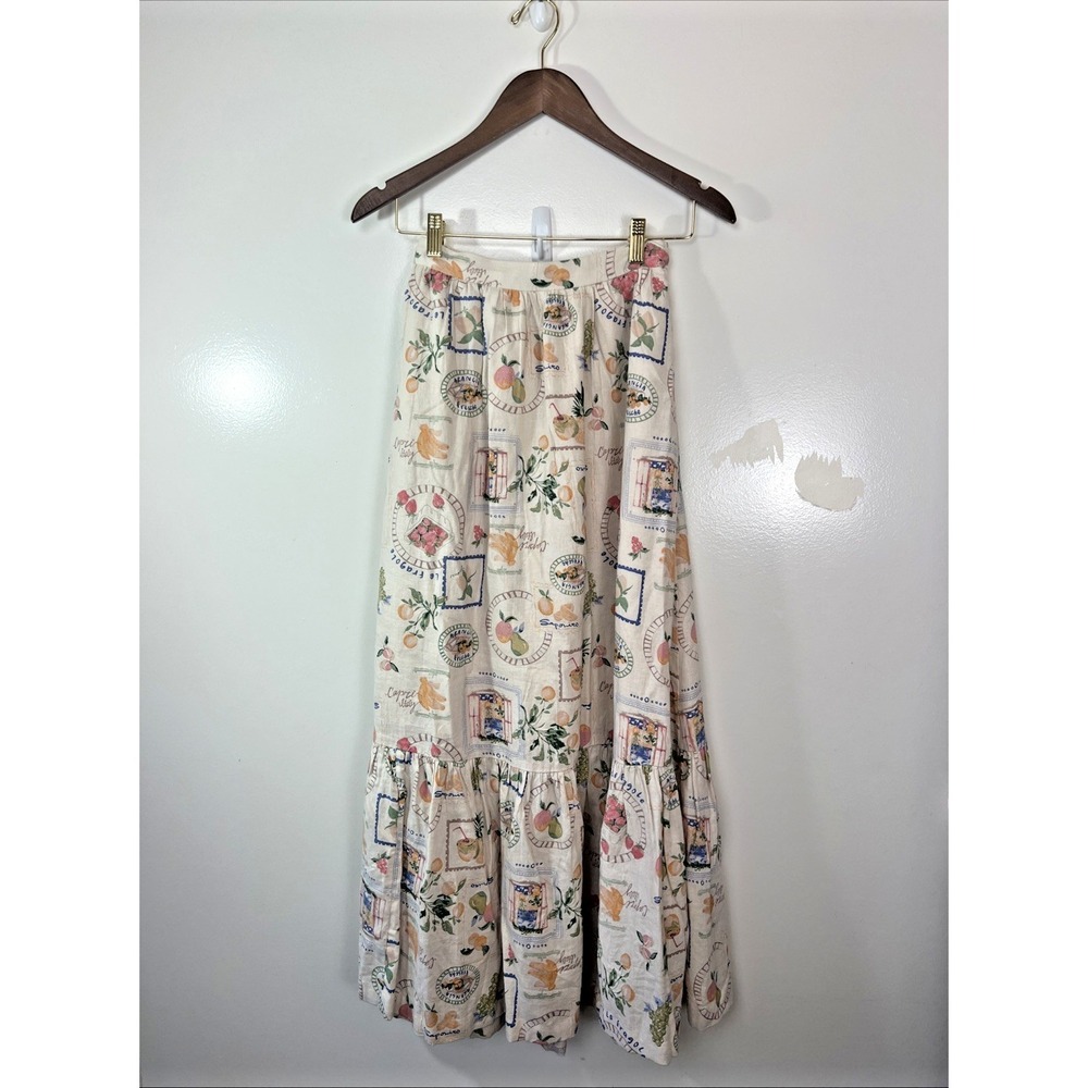 Abercrombie & Fitch Womens Linen Blend Midi Skirt XS Resort Vacation Beachy Chic